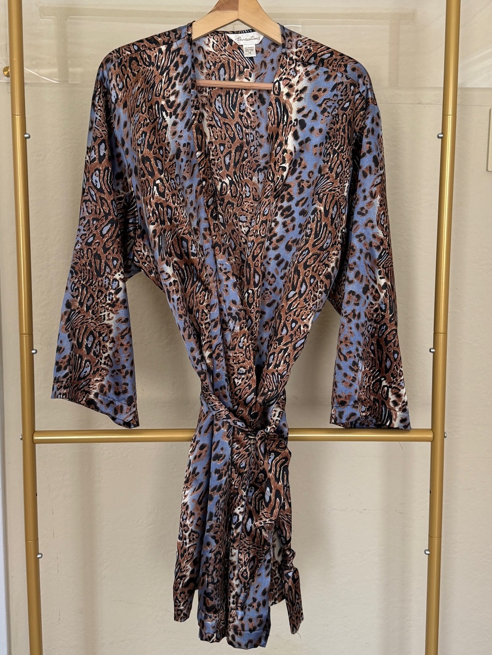 Leopard Print Long Sleeve Robe/Kaftan- Blue & Brown